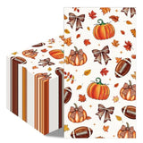 Fall Football Pumpkin Napkin - 100 Pcs Maple Leaves Pumpkin Rugby Decorative Cocktail Napkins Set, Autumn Sports Game Day Disposable Paper Hand Towels, Thanksgiving Party Decorations Supplies