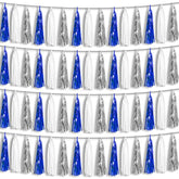 4P Navy-Blue White-Silver Foil Fringe Metallic Tassel Garland Banner, Tassels Banner Streamers For Parade Floats, Bachelorette, Wedding, Birthday, Halloween, Bridal/Baby Shower Party Decorations