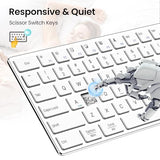 2.4G Wireless Bluetooth Keyboard Rechargeable, Stainless Steel Ultra Slim Full Size Keyboard With Numeric Keypad Low Profile Silent Cordless Keyboards For Computer/Mac/Windows