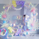 6 Pcs Iridescent Heart & Star Balloons – Rainbow Foil for Under the Sea Parties