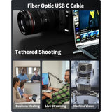 Fiber Optic Usb C Cable 33Ft,10Gbps High Speed Active Optical Data Transfer,Compatible With Logitech Cameras,Webcams,Hubs,Hdds,Ar/Vr,Projectors,Printer,Black