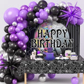 Purple And Black Birthday Party Decorations Supplies For Girls Kids With Balloon Garland Arch Kit Birthday Backdrop Spider Web Tablecloth Star Balloon Halloween Black Purple Party Decorations