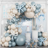 Dusty Baby Blue Balloon Arch Garland Kit,Ivory White Retro Blue Bow Balloons Garland Kit Long Balloon As Bow Decor For Boy Baby Bridal Shower Birthday Wedding Party Decorations