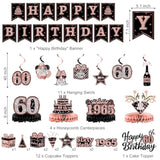 60Th Birthday Decorations For Women – 58Pcs Rose Gold & Black Party Supplies With Back In 1965 Backdrop, Banner, Honeycomb Centerpieces, Balloons, Hanging Swirls, Foil & Latex Balloon, Sash, Pom Poms