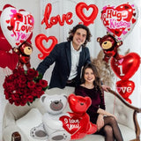 12 Pieces Valentines Day Balloons, Large I Love You Foil Balloons, Red Heart Shape Mylar Foil Balloon For Special Night Party Decorations