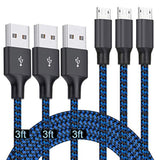 Micro Usb Cable 3Ft, 3Pack 3Ft Nylon Braided High Speed Micro Usb Charging And Sync Cables Android Charger Cord Compatible Samsung Galaxy S7 Edge/S6/S5/S4,Note 5/4/3,Lg,Tablet And More(Blue)