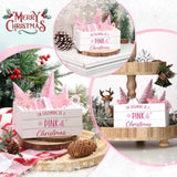 Christmas Table Decor Tiered Tray Centerpiece With Mini Pink Tree, Snowflake, Candy Cane Basket, Wooden Crate Set - I'M Dreaming Of A Pink Christmas Home Decorations Gifts For Women