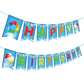 Pool Birthday Party Banner, Summer Pool Party Decorations Happy Birthday Banner For Swimming Hawaiian Beach Tropical Theme Decor Party Favors Supplies