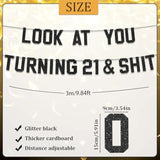 21st Birthday Banner, Black Glitter, "Look at You Turning 21" Party Decor