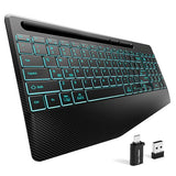2.4G&Bluetooth Wireless Keyboard - Light Up Keyboards With Wrist Rest - 8 Backlit Effects - Slim Rechargeable Silent With Holder For Windows, Mac, Black