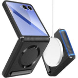 Compatible With Magsafe For Samsung Galaxy Z Flip 7 Case With Camera Screen Protector,Leather Full Body Hinge Protective Wireless Charging Cover For Samsung Z Flip 7 Case With Kickstand Black