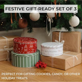 Beautiful Christmas Cookie Tins Set Of 3 - Cute Containers Are Perfect To Share Delicious Homemade Cookies, Candy Or Cupcakes With Friends & Family - Sturdy Boxes With Lids For Holiday Gift Giving