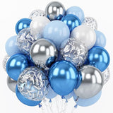 Metallic Blue Silver Balloons, 60 Pcs 12 Inches Chrome Blue White Balloon With Silver Balloons Glitter Confetti Balloons For Boys Baby Shower, Birthday, Baptism,Wedding Decorations