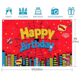 Red spider web 5x3ft backdrop for superhero or city-themed birthday and party photos