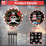 Pirate Party Tableware Decorations, 96Pcs Disposable Plates And Napkins Set Supplies For Boys Girls, Pirate Theme Birthday Baby Shower Supplies Serve 24