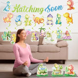 Dinosaur Baby Shower Decor Set "Hatching Soon” Banner & Hanging Swirls