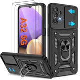 Galaxy A32 5G Phone Case with 2 Pcs HD Screen Protector, Heavy Duty Shockproof 360° Rotation Kickstand Military Grade Protective Case for Galaxy A32 5G Black