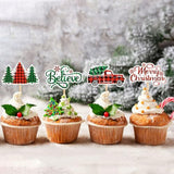 24 Pack Merry Christmas Cupcake Toppers Picks - Believe Christmas Tree Car For Holiday Theme Birthday Party Cake Decorations Supplies - Green
