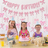 Pink Bow Birthday Decorations, Coquette Birthday Decorations With Glitter Pink Banner Bow Garland And Hanging Swirls Decor Supplies For Girl Cute Themed Party Decorations