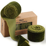 Velvet Ribbon For Gift Wrapping - Olive Green Handmade Fringe Ribbons