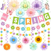 Hello Spring Decorations Banner,Spring Party Decorations Includes Colorful Hello Spring Banner And Spring Decor Butterfly Sun Flowers Daisy Hanging Swirls Spring Decorations For Office Classroom