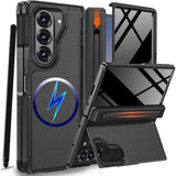Samsung Galaxy Z Fold 7 Case with S Pen Holder & Stylus & Invisible Kickstand, Magnetic Privacy Screen Protector Hinge Phone Cover for Samsung Z Fold 7 Case with Slim S Pen Holder - Black
