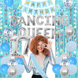 17Th Birthday Banner Decorations For Girls Blue And Sliver Dancing Que