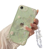 For Iphone Se (2022/2020 Release) /7/8 Case With Pearl Phone Charm Chain 3D Butterfly Flower Cute Glitter Phone Case Aesthetic Crystal Clear Floral Case For Iphone Se/7/8 Women Girl