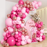 125Pcs Pink Balloon Garland Arch Kit, Hot Pink Metallic Rose Gold Confetti Latex Balloons For Baby Girl Shower Princess Birthday Wedding Valentine'S Party Decorations