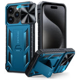 For Iphone 15 Pro Case: Military Grade Drop & Shock Protection Cell Phone Cover With Kickstand & Slide | Rugged Protective Bumper Textured (Blue)