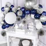 127pcs Navy Blue Silver Balloon Garland Kit – White & Confetti Balloons for Party Decorations