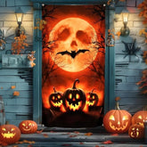 Large Horror Halloween Door Banner Scary Moon Pumpkins Bats Porch Outdoor Decor