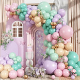 Pastel Green Pink And Purple Balloon Arch Garland Kit?164Pcs Tea Party Decorations For Girls Fairy Birthday Bridal Baby Shower Spring Garden Tea Party Decor With Teal Nude Metallic Gold Latex Balloons