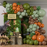 141pcs Dinosaur Balloon Arch Kit - Brown, Orange, Green for Jungle Safari Party