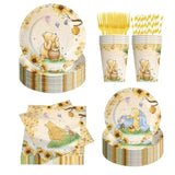 300 Pcs Bear Baby Shower Plates And Napkins Tableware Set, Plates Napkins Cups Straws And Forks Sets, Baby Shower Decorations Birthday Party Supplies, Serves 50 Guests (Yellow)