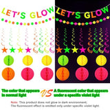 Neon Party Supplies Includes Let'S Glow Banner Star Hanging Swirls Circle Dot Garland Glow In The Dark Party Hanging Decorations For Birthday Black Light Party Decorations