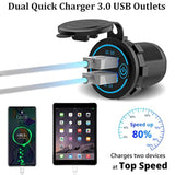 Qc3.0 Dual Usb 12V Outlet With Touch Switch: 12 Volt Marine Socket Golf Cart Usb Port Dc Car Charger Waterproof Power Adapter Cigarette Lighter Mount Fast Charge For Boat Motorcycle Atv Rv