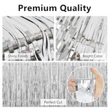 Thicken Silver Streamers 4 Pack 3.2 X 8.2 Ft, Silver Tinsel Backdrop Curtains, Foil Fringe Photo Backdrop For Birthday, Bachelorette, Prom, Engagement, Disco Party Decorations
