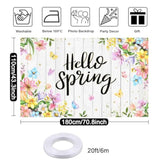 Hello Spring Banner Backdrop Wildflowers Rustic Wood Happy Spring Background Banner Butterfly Flowers Easter Holiday Party Decorations 70.8 X 43.3 Inch