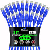 Maximm Cat 6 Ethernet Cable 2 Ft, (20-Pack) Cat6 Cable, LAN Cable, Internet Ca