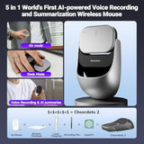 2025 Ai Wireless Mouse With Voice Recorder, Real-Time Transcribe & Ai Summarize, Detachable Presentation Click Powerpoint Presentations Remote, Air Mouse For Work /Lectures/Meetings (Advanced, Silver)