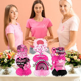 Breast Cancer Awareness Decorations Honeycomb Centerpeces, 12Pcs Breast Cancer Awareness Accessories Pink and Black Ribbon Table Decorations, Cancer Free Cancer Survivor Table Sign for Home Office