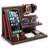 TESLYAR Wood Phone Docking Station for Men - Desktop or Nightstand Organizer - Birthday Gifts for Men, Dad - Anniversary Idea from Wife - Key Holder, Stand Wallet, Watch & Essentials (Antique Brown)