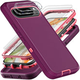 For Google Pixel 10 Pro Case, Military Grade 3 In 1 Heavy Duty Shockproof/Drop Proof/Dust Proof Case With 2Pcs Tempered Glass Screen Protector & Camera Lens Protector (Purple/Pink)