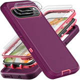 For Google Pixel 10 Pro Case, Military Grade 3 In 1 Heavy Duty Shockproof/Drop Proof/Dust Proof Case With 2Pcs Tempered Glass Screen Protector & Camera Lens Protector (Purple/Pink)