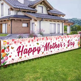Mothers Day Decorations, Happy Mothers Day Banner, Large Size Pink Floral Design with Butterflies Mother's Day Outdoor Decorations, 118 x 20 Inch