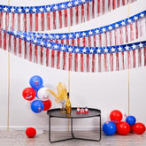 Mega-L 4Th Of July Decorations 2Packs 39 Feet Foil Fringe Garland Tinsel Streamers, Red White And Blue Star Metallic Hanging Backdrop Banner Table Skirts For Parade Floats Memorial Day Patriotic Party