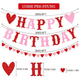 Valentine'S Day & Birthday Banner - Red & Pink Glitter, 3M Long, Pre-Assembled, Wall Mount