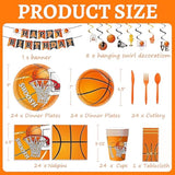 178 Pcs Basketball Theme Birthday Party Decorations Basketball Party Supplies Set Include Plates, Napkin, Cup, Fork, Knives, Spoon, Tablecloth, Banner For Kids And Adults, Serves 24 Guests