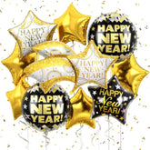 18-Inch Black & Gold Happy New Year Balloons Large Foil Decor for 2026 NYE